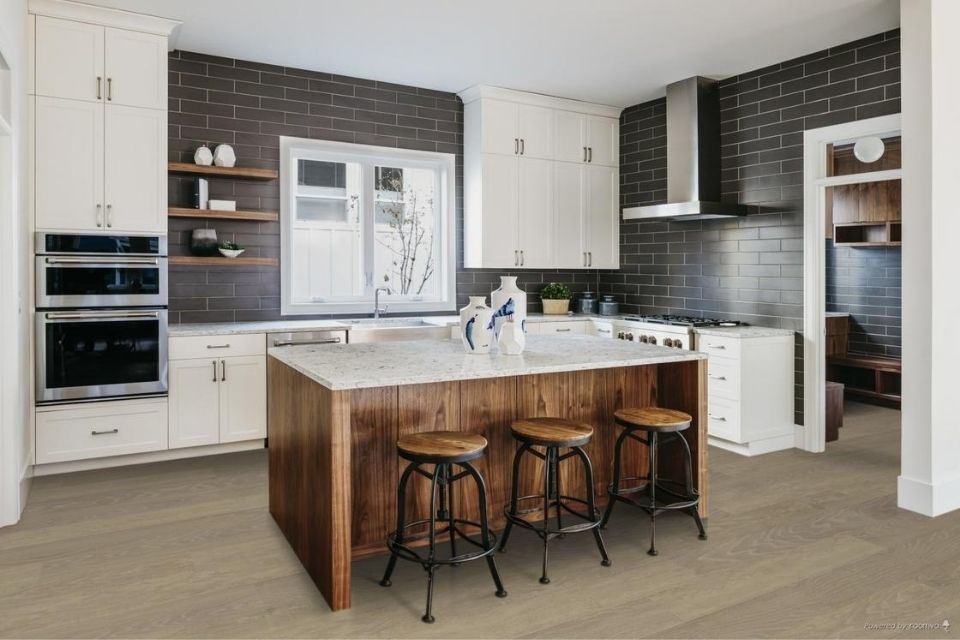 Farmhouse style flooring in kitchen 